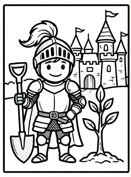 caballero plantando arbol cerca castillo