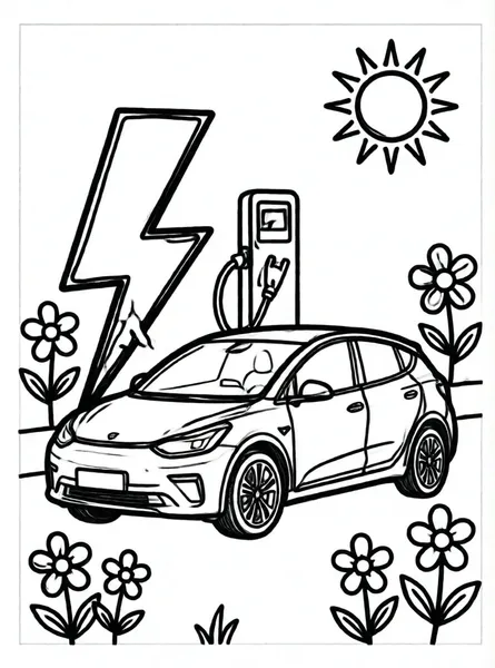 coche eléctrico y rayos de energía
