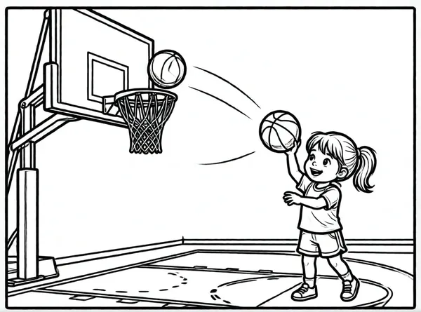 niña encestando en baloncesto