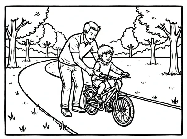 papá enseñando a montar bici
