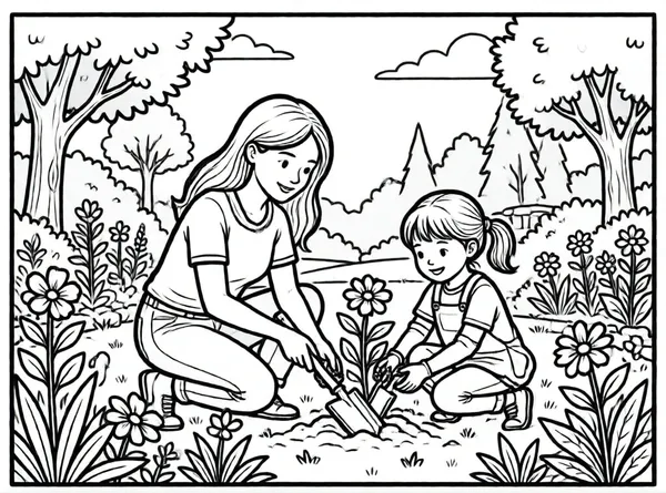 mamá cuidando el jardín