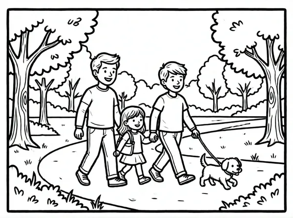 familia paseando al perro