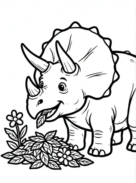 triceratops comiendo hojas y flores