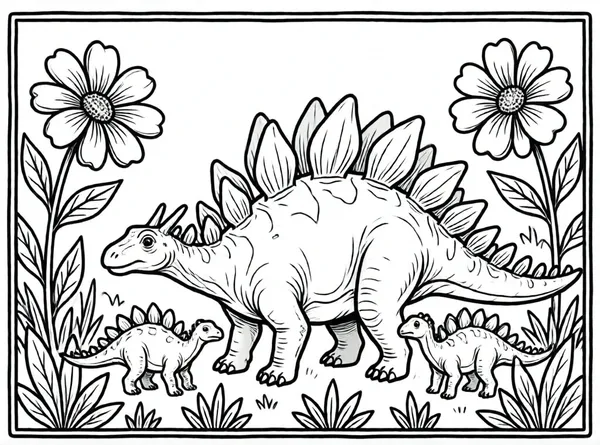estegosaurio y sus pequeños dinosaurios