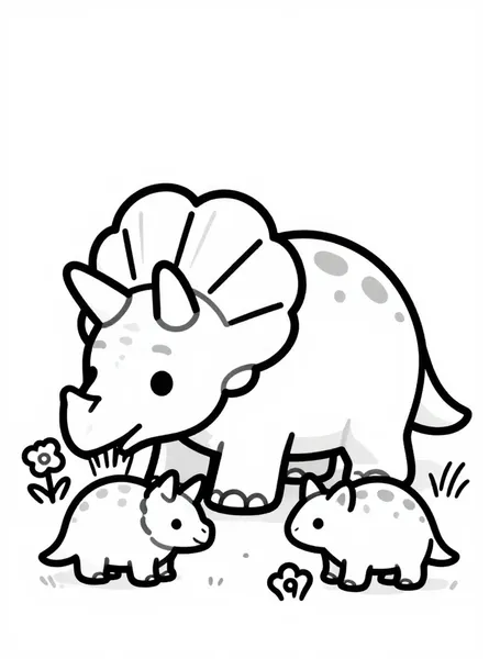 familia de triceratops comiendo