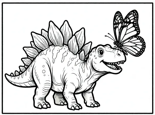 un stegosaurio y una mariposa