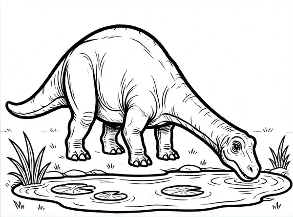 diplodocus bebiendo en el estanque