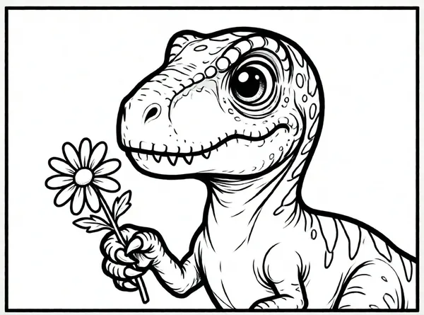 velociraptor tierno con una margarita