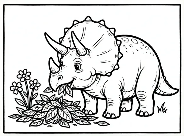 triceratops comiendo hojas y flores