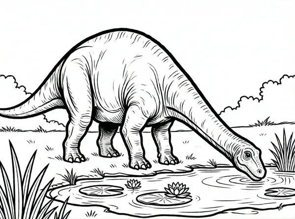 diplodocus bebiendo en el estanque