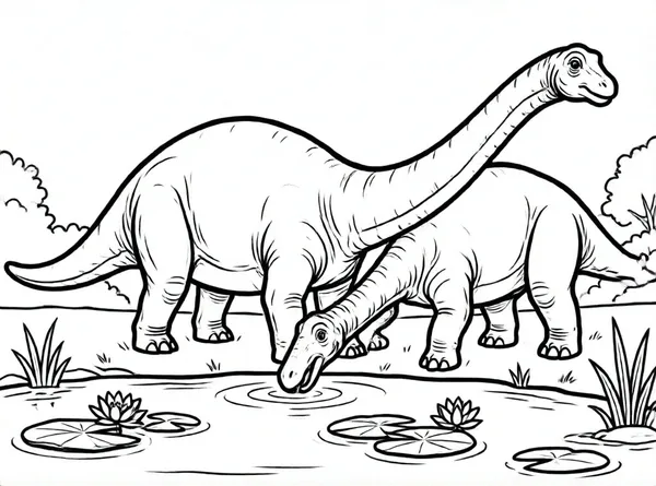 braquiosaurio bebiendo agua en el estanque
