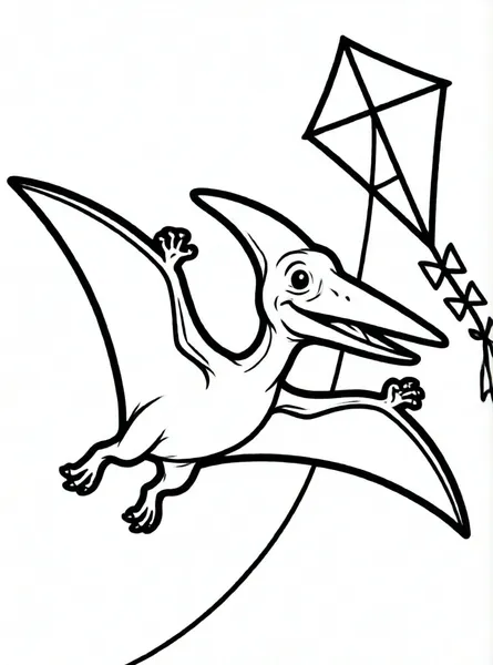 pterodáctilo feliz volando con cometa