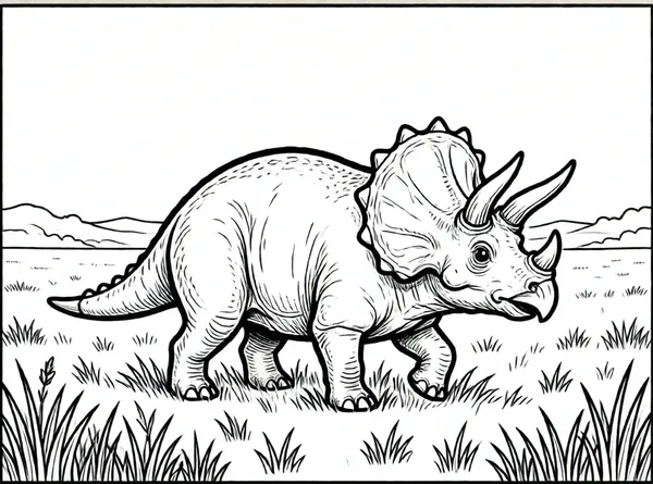 triceratops caminando por el pasto