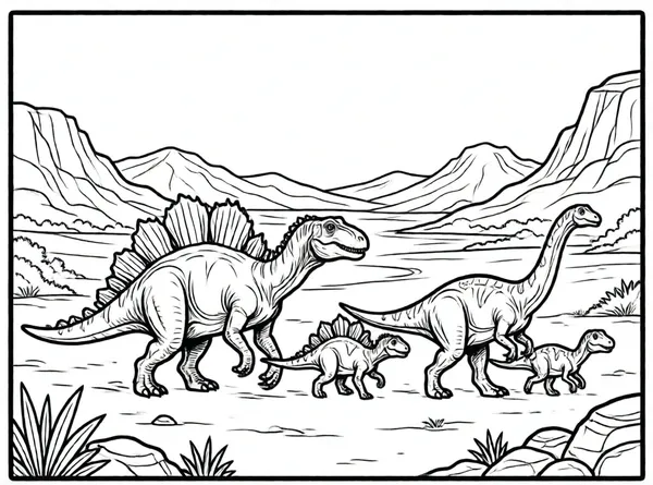 familia de dinosaurios caminando juntos