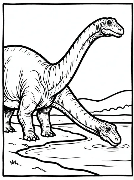 diplodocus bebiendo agua del lago