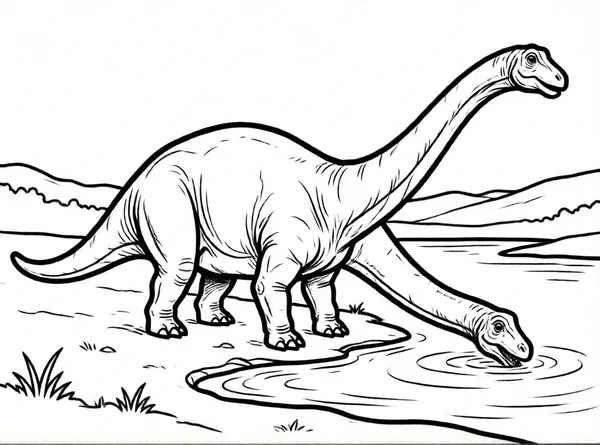 diplodocus bebiendo agua del lago