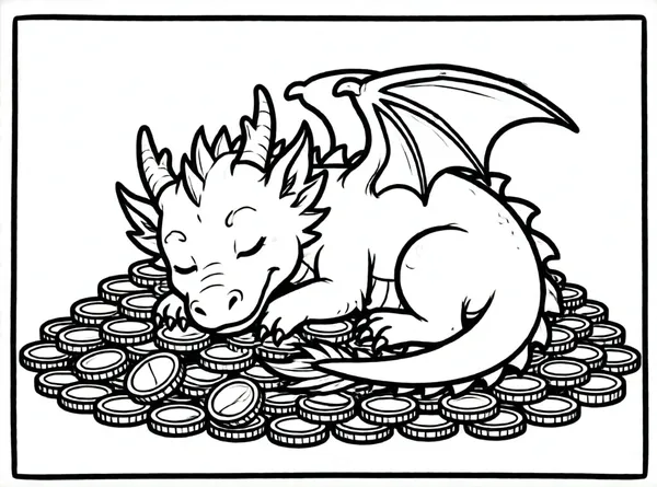dragon durmiendo sobre monedas de oro