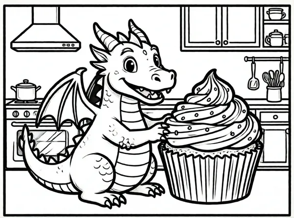 dragon comiendo un pastel gigante