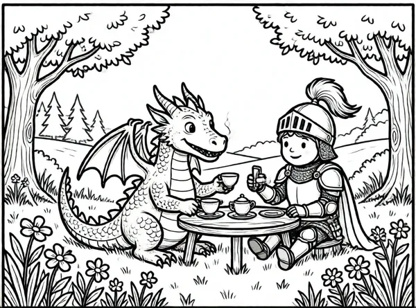 dragon y caballero tomando el té