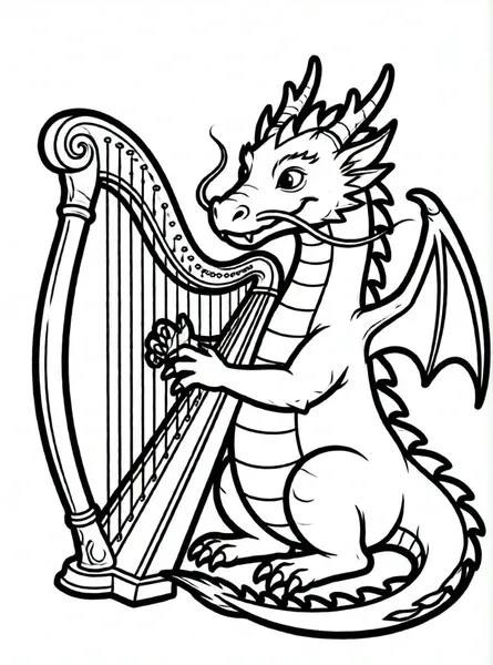 dragon tocando una arpa musical