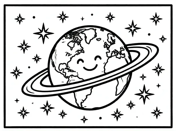 planeta sonriente con estrellas