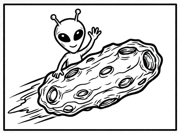 alienígena saludando desde un asteroide