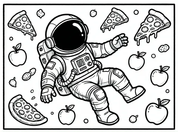 astronauta comiendo pizza espacial