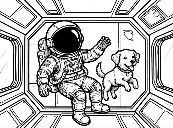 astronauta con su perro espacial