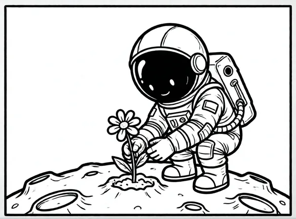 astronauta plantando una flor