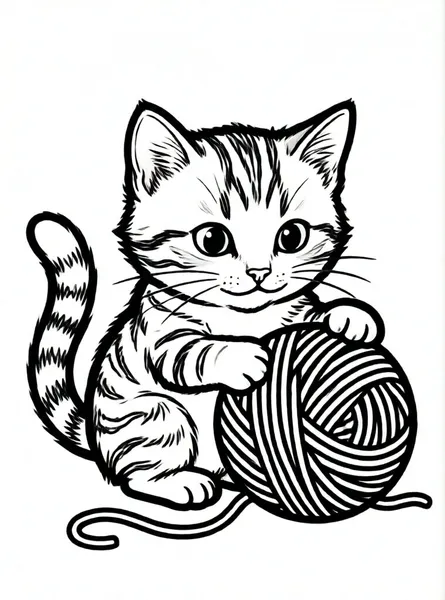 gatito jugando con ovillo de lana