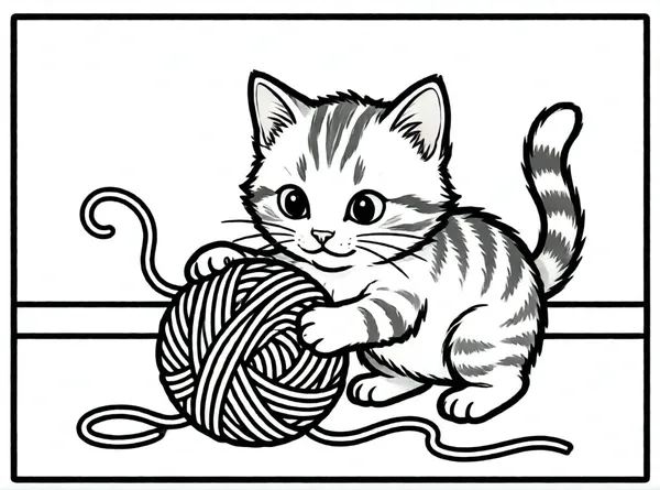gatito jugando con ovillo de lana