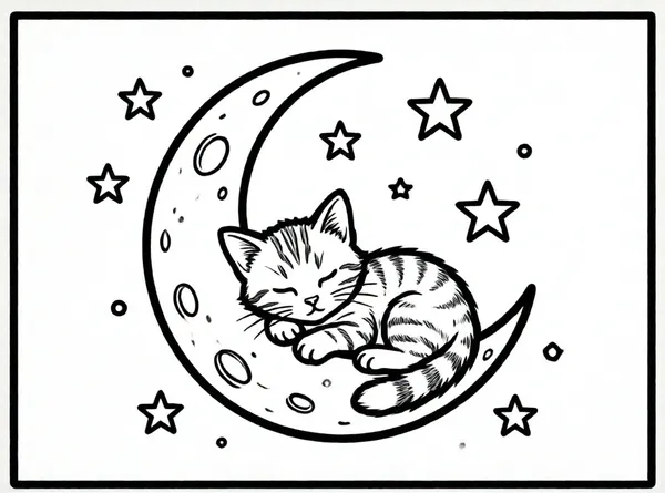 gatito durmiendo en la luna