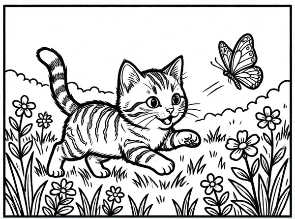 gatito persiguiendo una mariposa