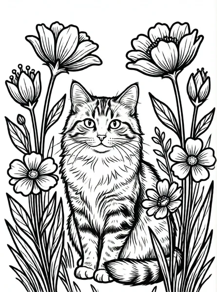 gato en un jardín de flores
