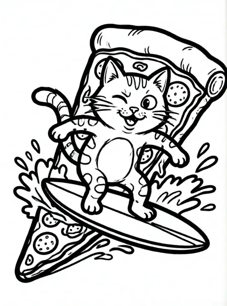 gato surfista en una pizza