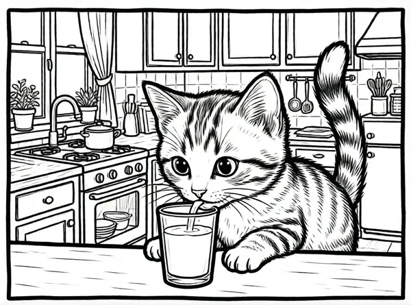 gatito bebiendo leche fresca