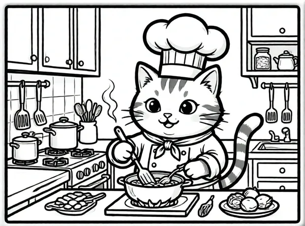 gato chef con gorro blanco