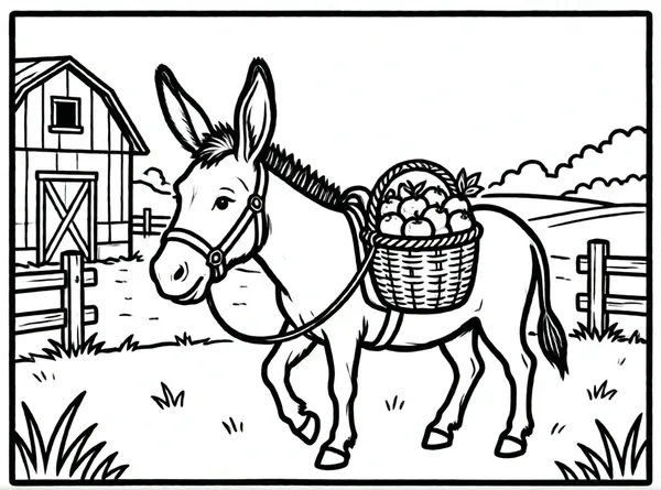 burro con cesta de frutas