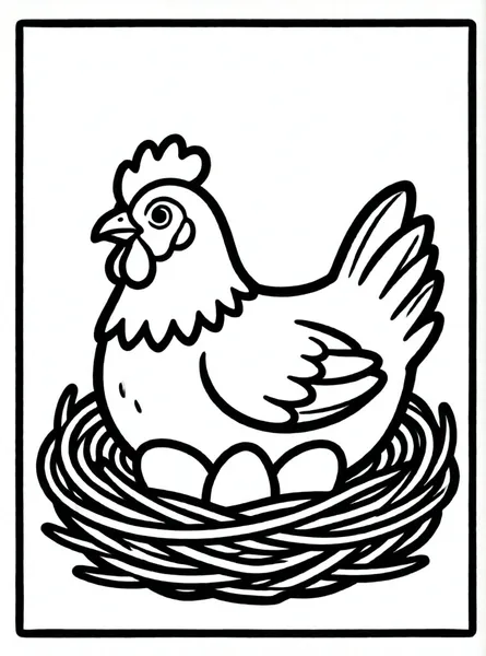 gallina con nido huevos