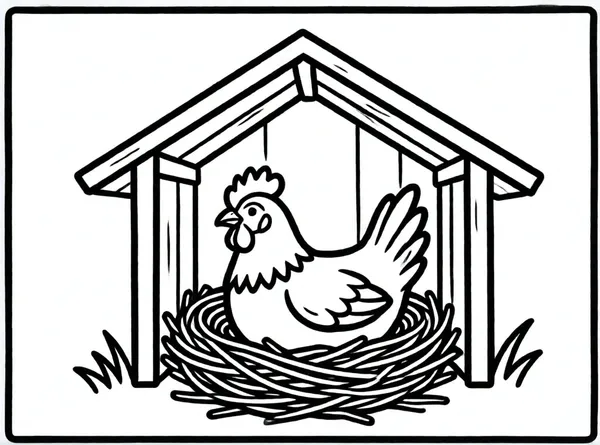 gallina con nido huevos