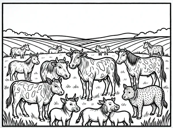 muchos animales en granja