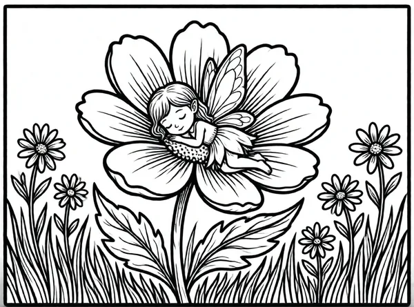 hada durmiendo en una flor