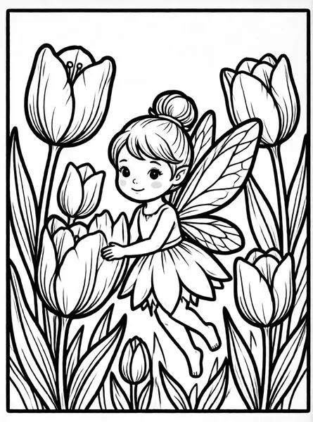 hada en jardín de tulipanes