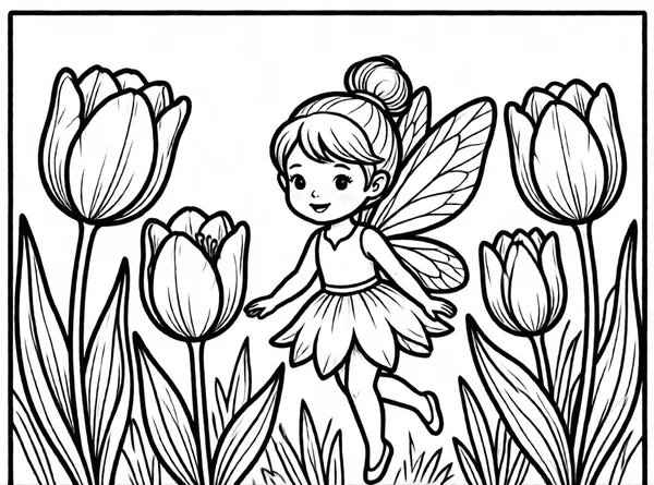 hada en jardín de tulipanes