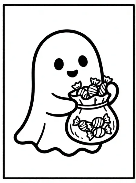 fantasma pequeño comiendo caramelos