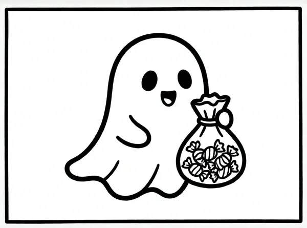 fantasma pequeño comiendo caramelos
