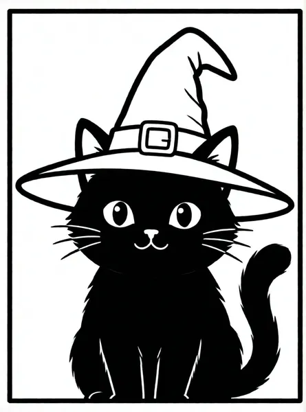 gato negro con sombrero de bruja