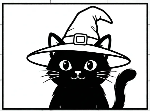 gato negro con sombrero de bruja