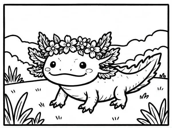 ajolote con corona de flores