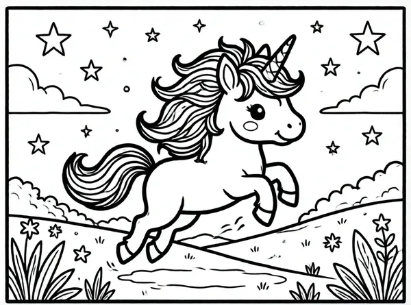unicornio saltando sobre estrellas